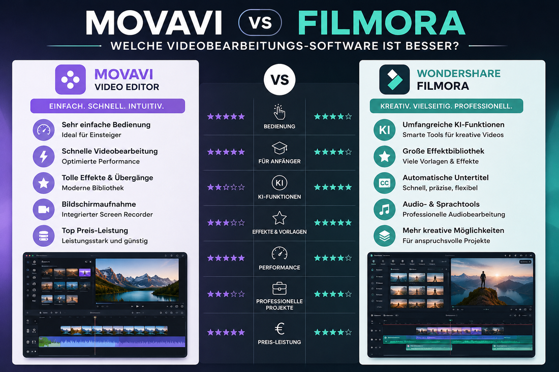Movavi vs Filmora – Welche Videobearbeitungssoftware ist besser?